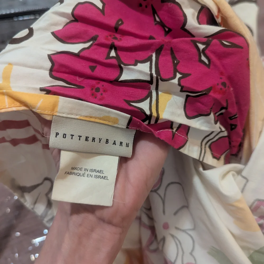Pottery Barn Duvet King 100% Cotton Buttons Floral Botanical Colorful